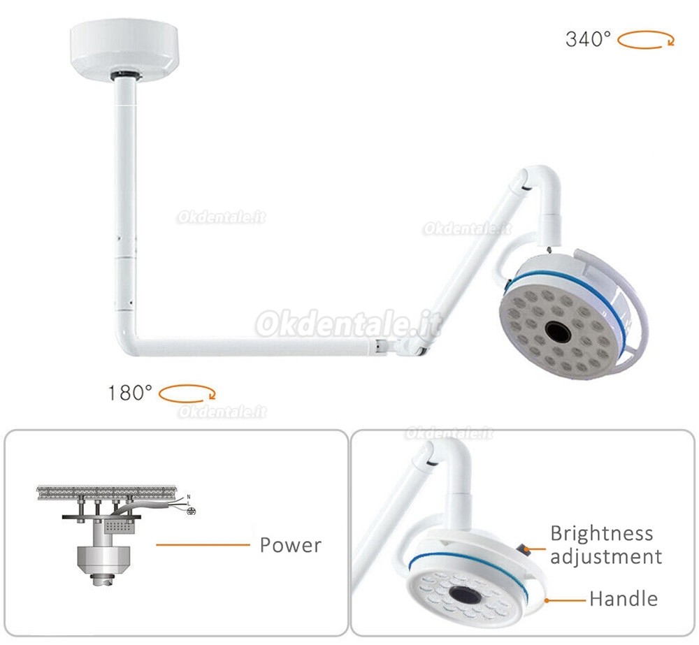 Lampada odontoiatrica odontoiatrica da 72 W montata a soffitto, lampada operatoria senza ombre a LED a luce fredda