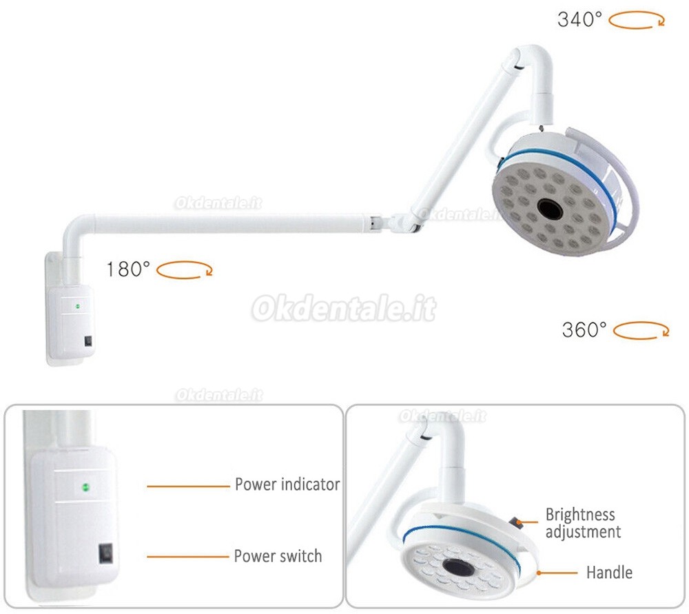 Lampada chirurgica dentale da parete da 72 W, lampada operatoria dentale senza ombre a 24 LED