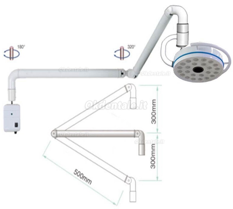 Lampada chirurgica dentale da parete da 72 W, lampada operatoria dentale senza ombre a 24 LED