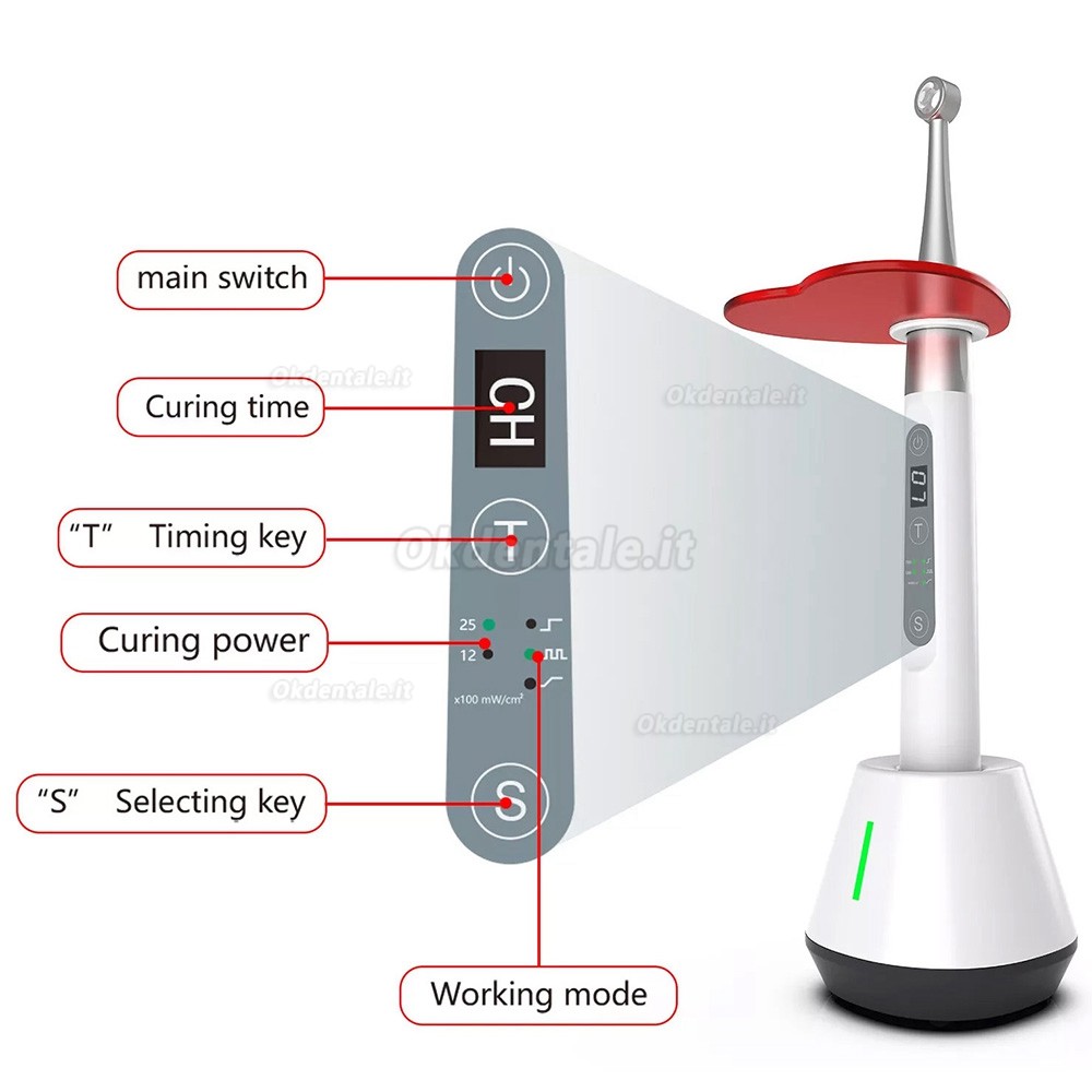 Lampade fotopolimerizzatrici odontoiatriche LED senza fili Betterway C25 Plus con testa flessibile