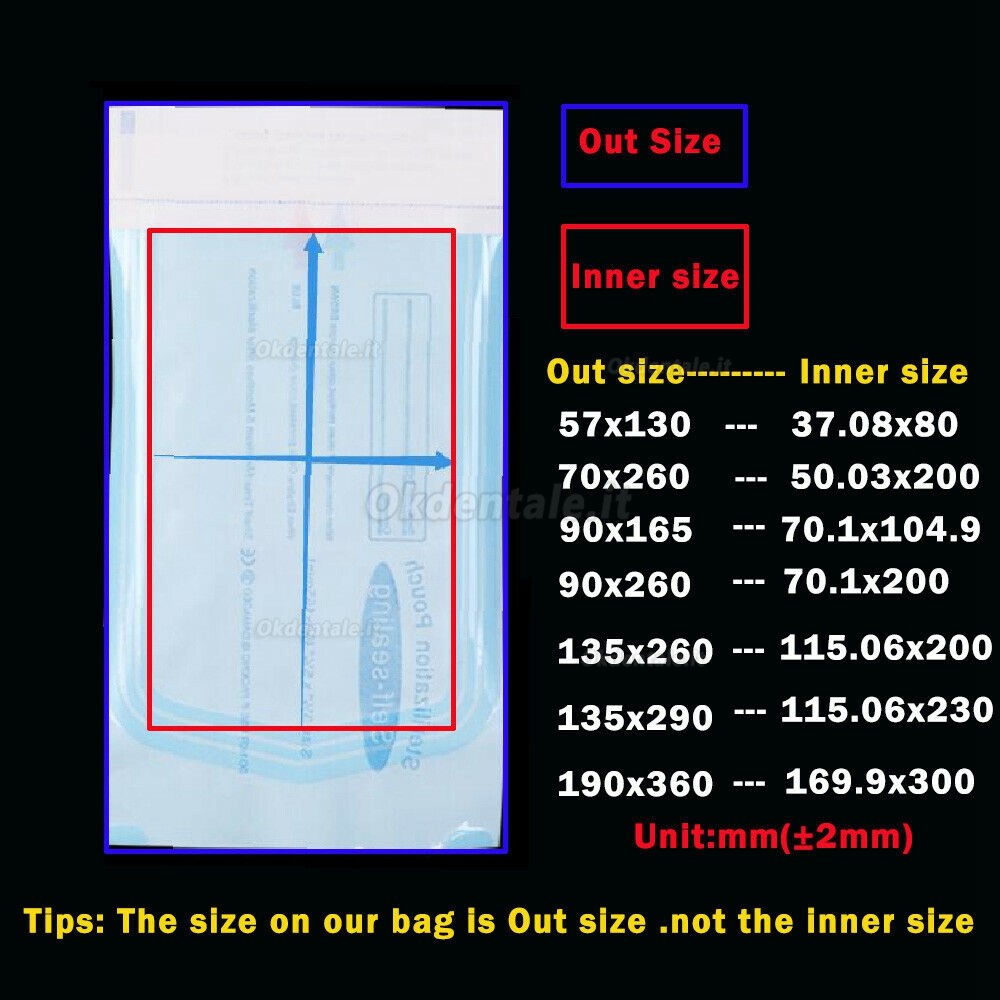 Buste sterilizzazione buste autosigillanti per autoclave dentale da 200 pezzi/scatola