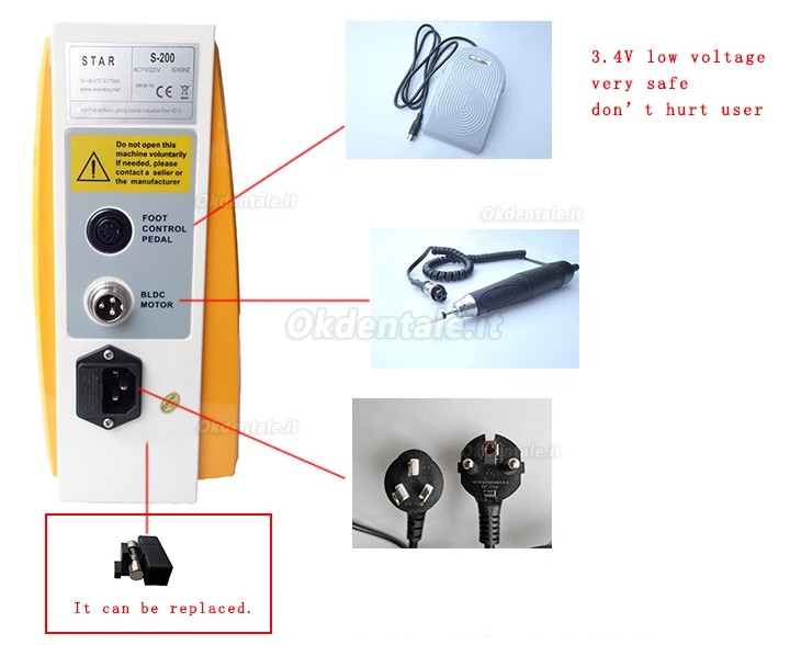 Micromotore dentale FASTRONG S-200 (manipolo brushless 60K) con controllo manuale/ginocchio/piede