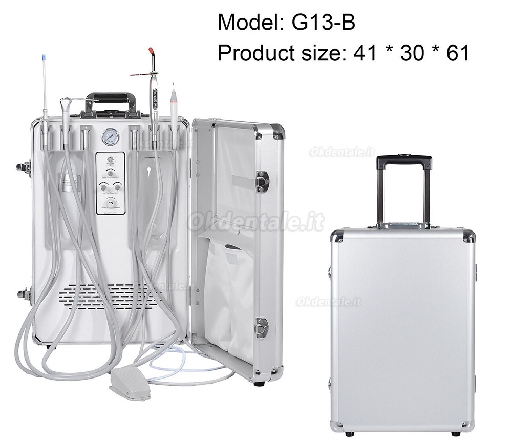 Riunito odontoiatrico portatile Getidy G13-B con compressore senza olio + lampada polimerizzante + ablatore ultrasuoni