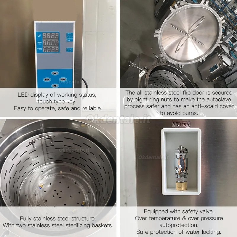 JIBIMED LS-LD 35L/ 50L/ 75L/ 100L/ 120L/ 150L Sterilizzatore autoclave a vapore ad alta pressione verticale 105℃ - 134℃ con display a LED