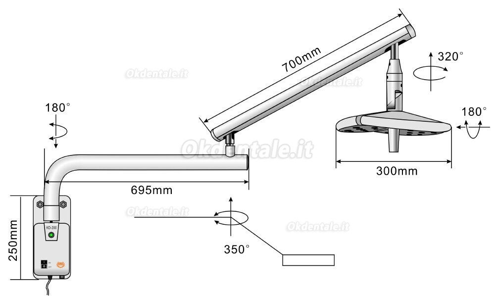 Lampada sala operatoria odontoiatrico KWS KD2018-L1 36W (lampada scialitica dentista a parete)