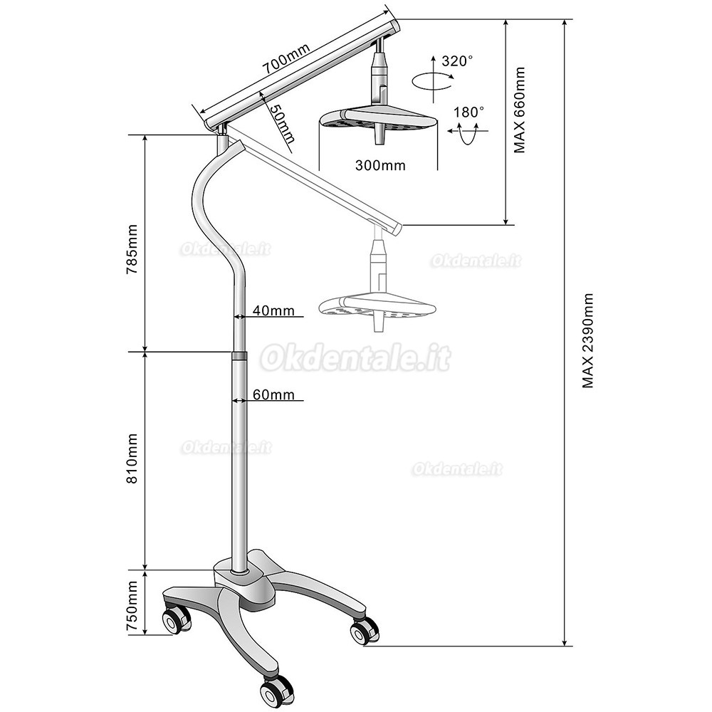 KWS KD2018-L1 36W Lampada sala operatoria, lampade scialitica dentista a led modello a piedi