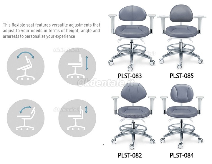 TYTC PLST-082-085 Sedia per operatore per microscopio dentisti, Sgabello dentisti ergonomico con braccioli + schienale + anello per i piedi