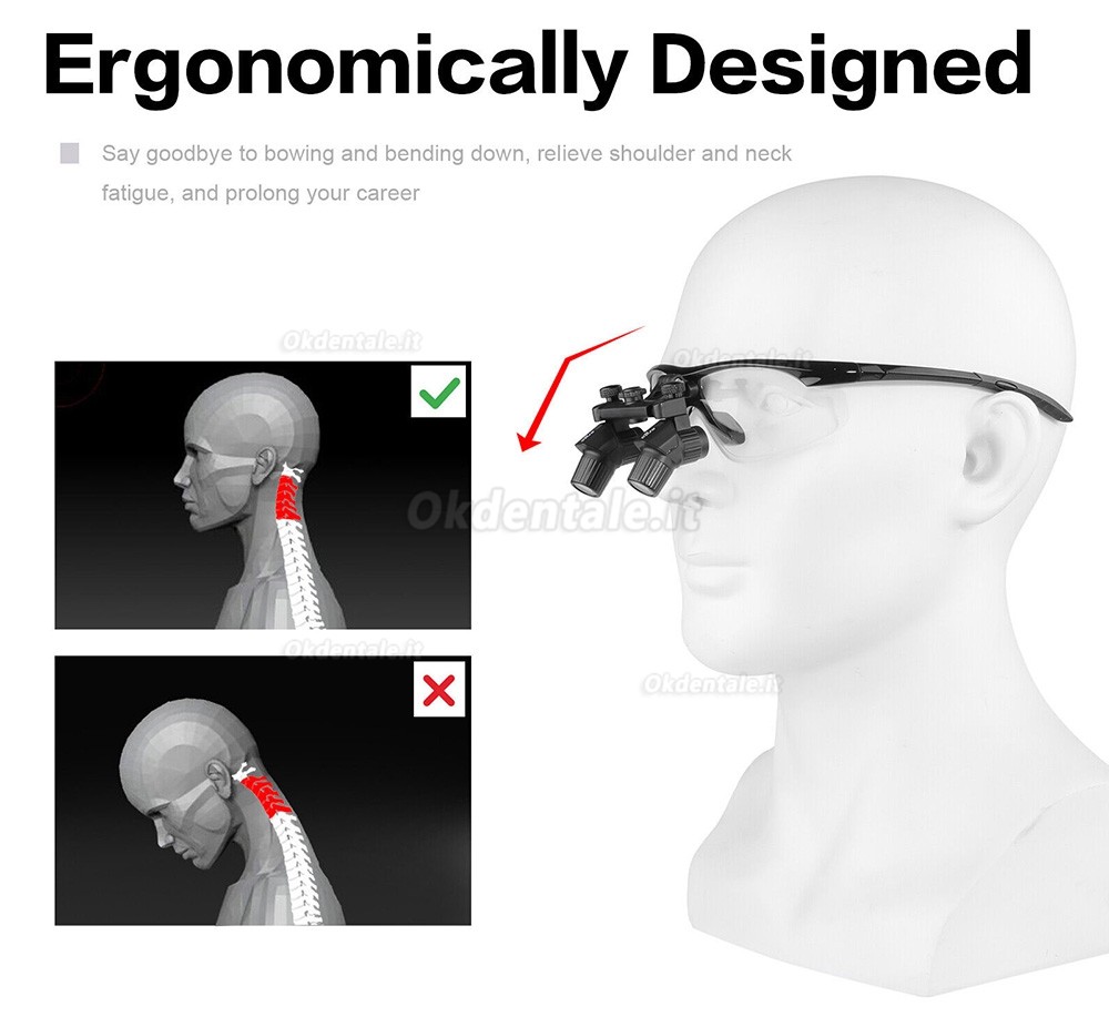 Occhiali ingrandenti ergonomici dentisti YUYO DY-119 4.0X, Occhiali prismatici dentista per archetto ultraleggera